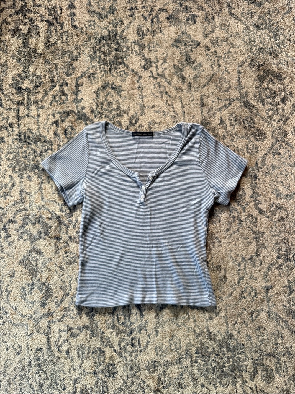 Brandy Melville Light Blue & White Striped Henley Tee